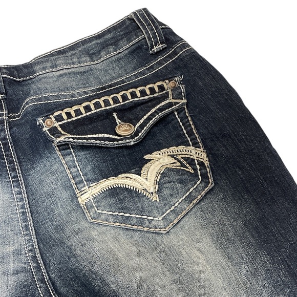 {New Direction} ND Weekend Embellished Flare Jeans Pocket Flap 10 Contrast - Picture 5 of 10